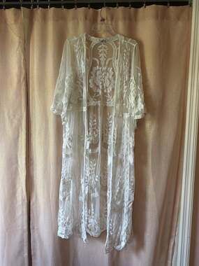 Rachel Zoe White Sheer Floral Lace Long Kimono Duster Cover Up